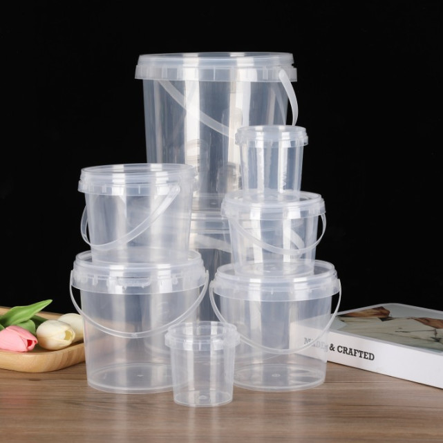 Cubo de plástico para alimentos personalizable con tapa y manija disponibles con certificación CAS/FDA/SGS/ISO9001