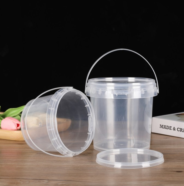 Cubo de plástico para alimentos personalizable con tapa y manija disponibles con certificación CAS/FDA/SGS/ISO9001