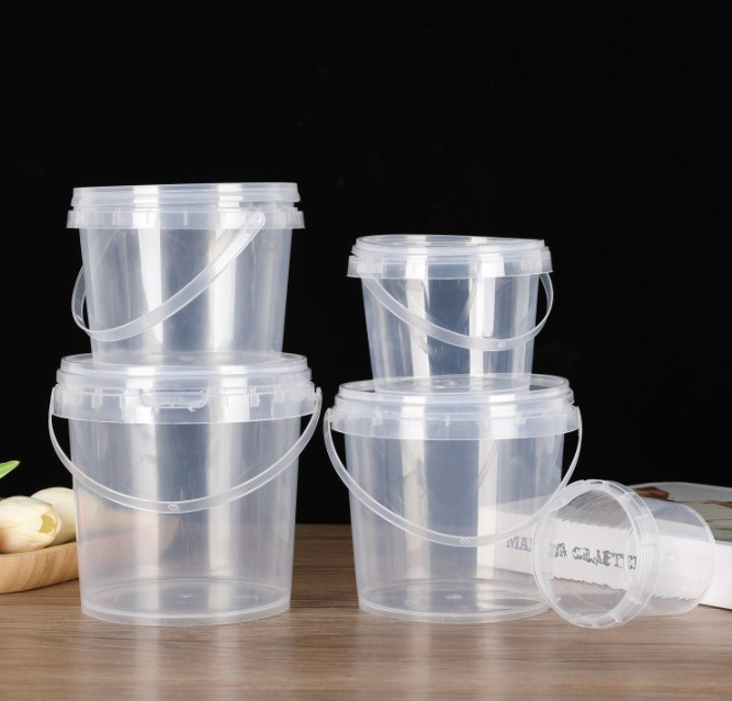 Cubo de plástico para alimentos personalizable con tapa y manija disponibles con certificación CAS/FDA/SGS/ISO9001