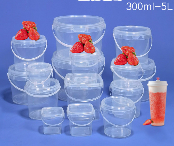 Cubo de plástico para alimentos personalizable con tapa y manija disponibles con certificación CAS/FDA/SGS/ISO9001